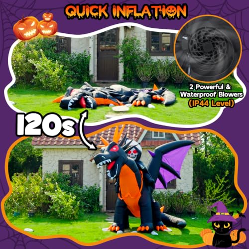 11.5FT Animated Grim Reaper & Dragon Halloween Inflatable - Moving Head, Glowing Eyes