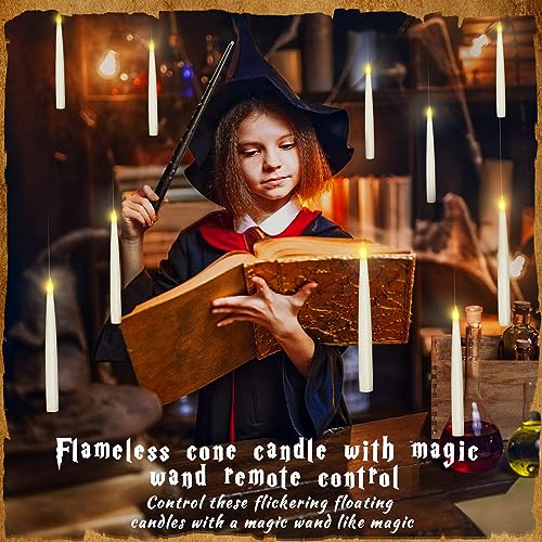 Floating Flameless LED Candles with Wand Remote - Hanging Window Decor Set of 20