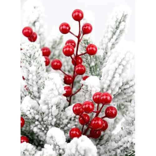 20 Pack Artificial Red Berry Stems, Christmas Red Berries Artificial Fruit Berry Holly Christmas Berry Branch Home Holiday Wedding Party DIY Christmas Tree Crafts Decor
