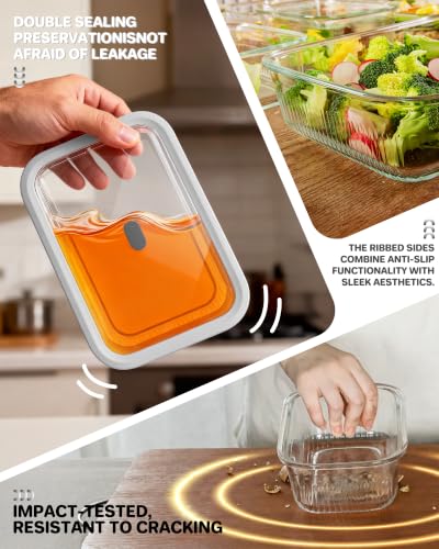 BOROHOUSE 2 Pack Gray 74oz Glass Food Storage Containers with Lids & Steam Valve