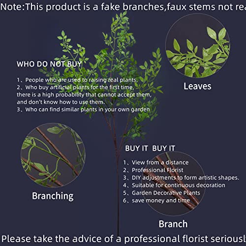 Artificial Nandina Branches - 4 Pieces, 43.3 Inches for Vase & Home Decor - Green Faux Plants