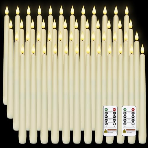 Homemory 48 Pcs Ivory Flameless Taper Candles with Remote Timer Dimmer - 11 Inch Battery Operated Candlesticks for Party Christmas Wedding