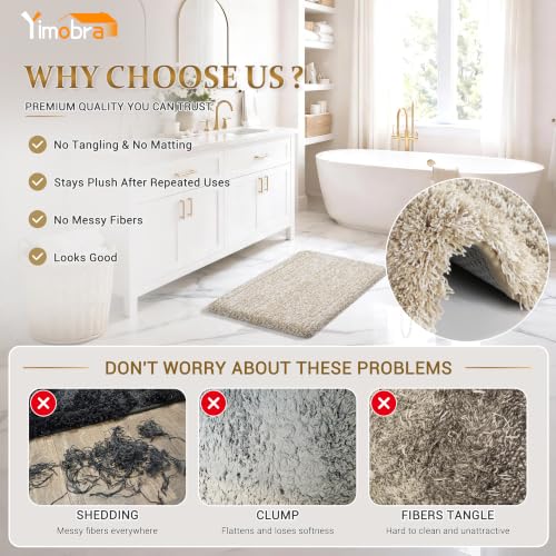 Yimobra Non Slip Washable Plush Bathroom Rug 36x24 Inches - Light Beige & White