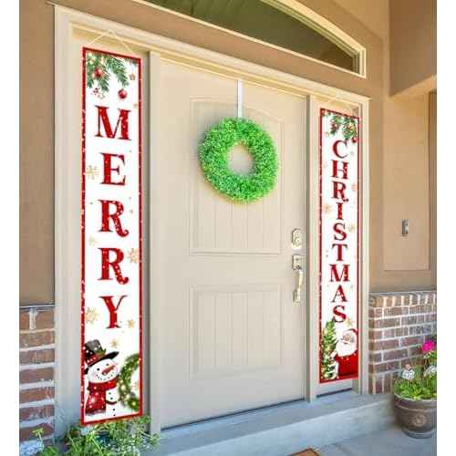 Christmas Door Banner-Christmas Outdoor Decorations Outdoor Santa Claus Snowman Merry Christmas Porch Sign Red Xmas Party Supplies