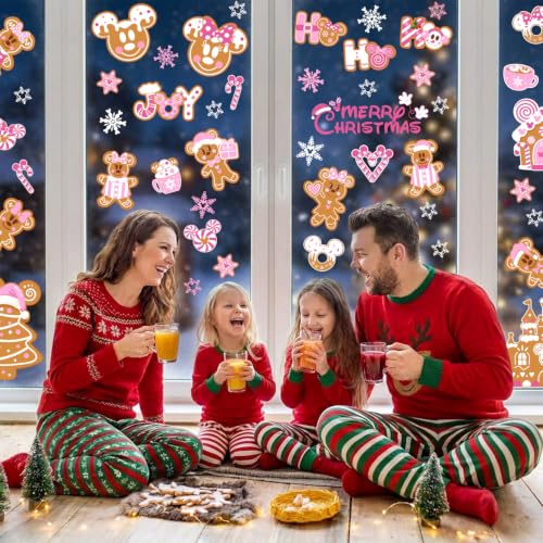 Mouse Pink Christmas Decorations 7 Sheet Gingerbread Window Clings
