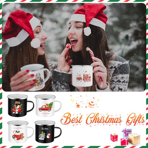 Christmas Enamel Mugs Set 12oz Black & White Coffee Cups - 9 Pack