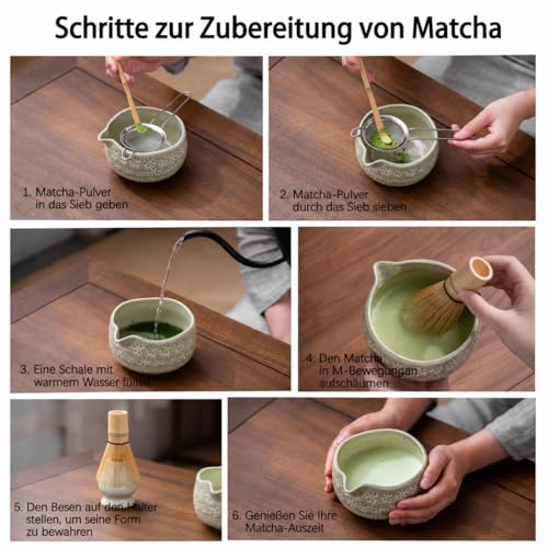 Matcha Whisk Set with Ceramic Bowl & Tools - Mottled Green