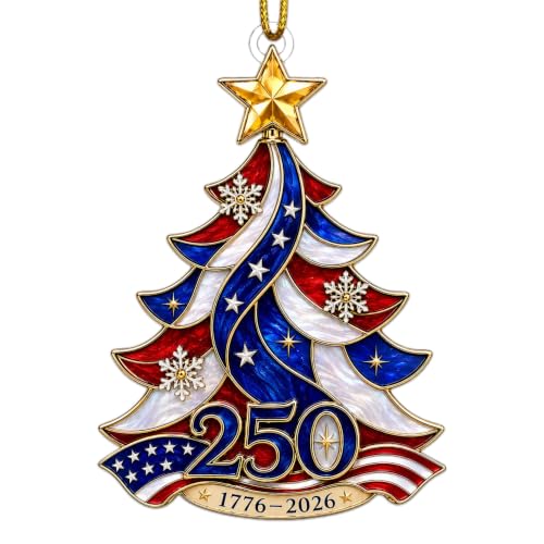 Faythory USA 250th Anniversary Christmas Ornament - Patriotic Tree Decoration, 2026 Commemorative Gift, Red White Blue Stars Snowflakes