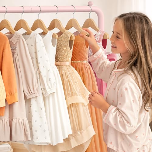 Kids Clothing Rack with Shelves - Pink Dress Up Storage for Little Girls