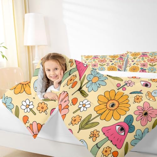 Castle Fairy 70s Retro Floral Bedding Comforters King Size,Hippie