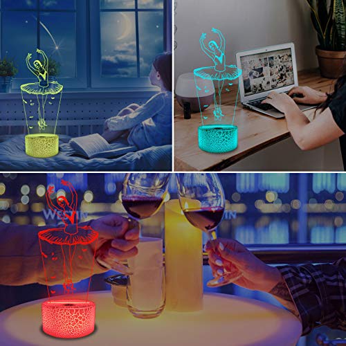 Ballet Dancing Gifts, 3D Illusion Lamp Night Light with Remote Control 16 Colors Changing Gifts for Mom and Girls, Birthday Gift, Wedding Grandmother Graduation Gifts
