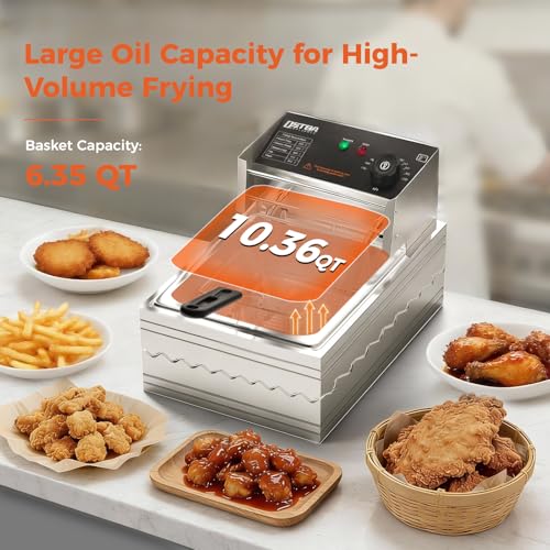 OSTBA 10.36QT Electric Countertop Deep Fryer with Basket, Stainless Steel Kitchen Appliance
