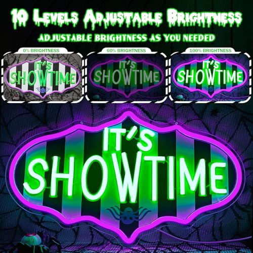Showtime Neon Sign - Dimmable Halloween LED Neon Lights - Striped Gothic Light Up Sign - Variation: Show Time