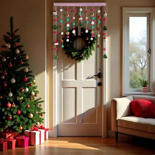 Cute Plush Christmas Curtain for Door Window Wall 34" W x 36" L Self-Adhesive Curtain for Living Room and Bedroom Decor