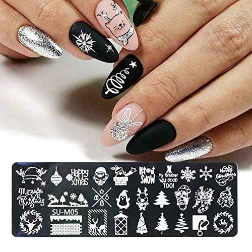 6Pcs Christmas Nail Stamping Plates Winter Snowflake Snowman Nail Stamper Template Kit Xmas Christmas Tree Elk Design Nail Decorations Supplies