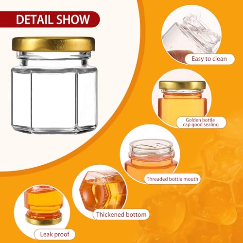 Golden Mini Glass Honey Jars Set with Dippers & Accessories - Party Favors