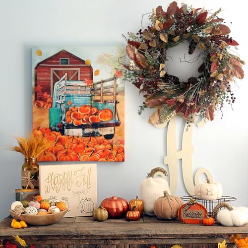 Fall Wreath for Front Door 24 Inch Artificial Red Broad Leaves Burgundy Berry