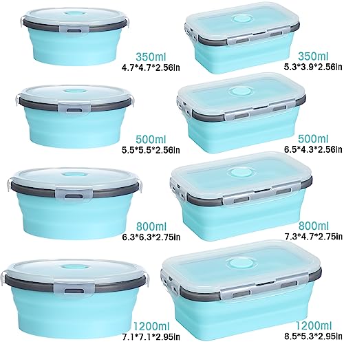Yaomiao 16-Pack Collapsible Food Storage Containers with Lids - Gray & Blue