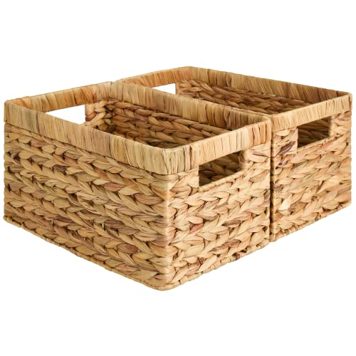 Water Hyacinth Wicker Storage Baskets 2-Pack, Natural 13"L x 8¼"W x 7"H