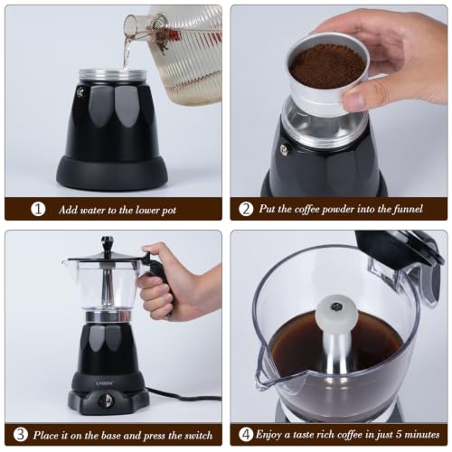 Electric Cuban Coffee Maker - 6-Cup Moka Pot with Transparent Top - Black