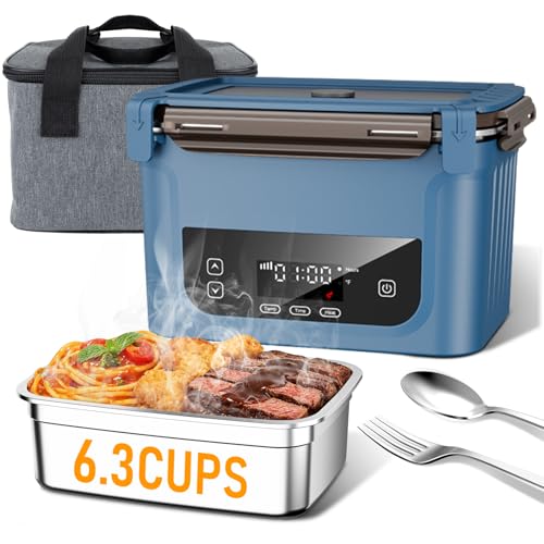 GALOKEO Ice Blue Cordless Electric Heated Lunch Box 6.3-Cup Food Warmer