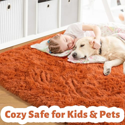 Amdrebio Burnt Orange Fall Fuzzy Shag Area Rug 5x7 - Kid & Living Room Decor