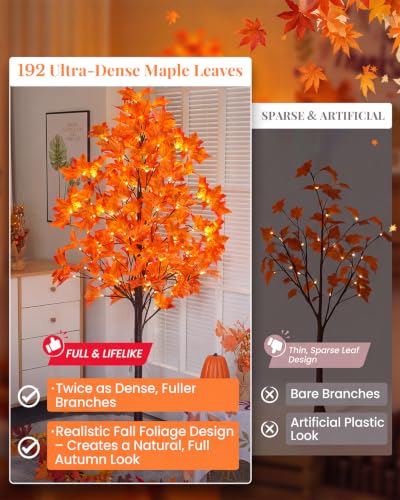 5FT Lighted Maple Tree with 96 LED & 192 Leaves - Fall Decor, Timer, Indoor Outdoor - 2 Pack Variation