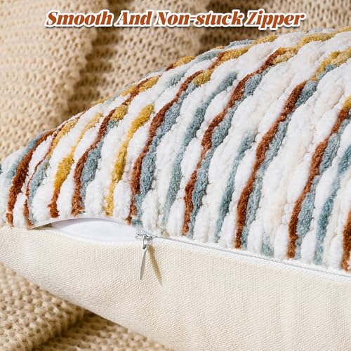 Set of 2 Boho Chenille Pillow Covers 18x18 Inches Brown - Decorative Cushions