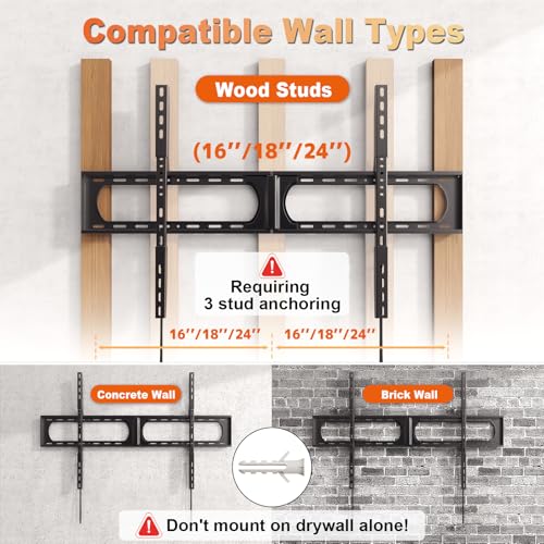 Wall Mount for 37-140 Inch TVs Up to 275 lbs - Low Profile Fixed TV Wall Bracket - Variation of Max 140"