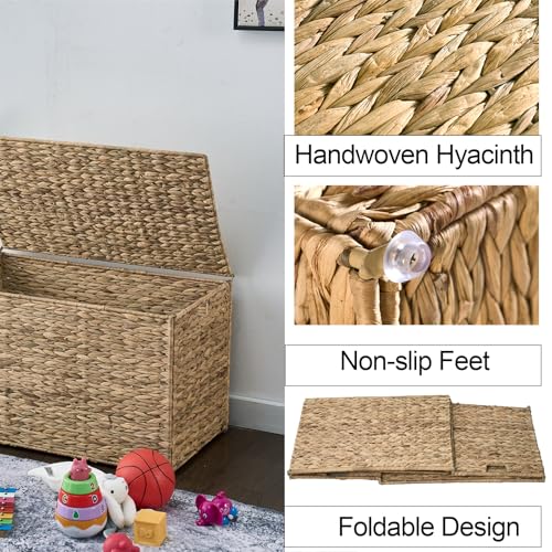 Water Hyacinth Storage Basket with Lid 105L Natural 26x15.7x15.7 Inches