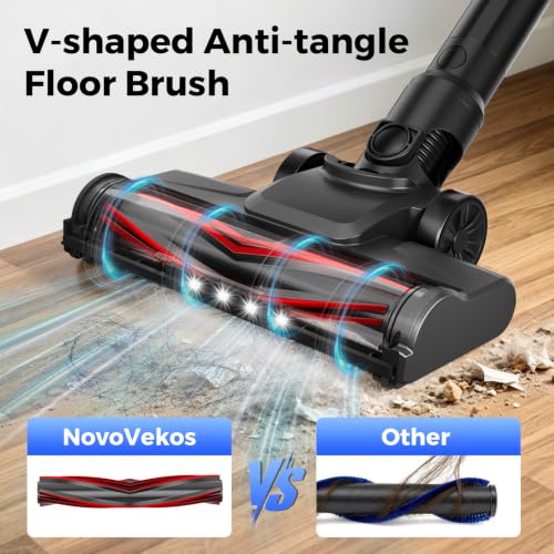 NovoVekos Black Cordless Stick Vacuum Cleaner 30KPa Power, Rechargeable & Compact