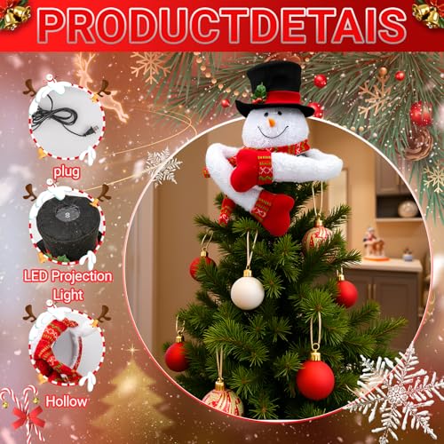 Snowman Christmas Tree Topper with Lights & Snowflake Projection