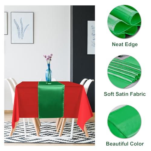 Red & Green Satin Table Runner and Plastic Tablecloth Set - 12 Pack
