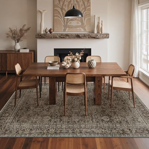 8x10 Taupe Brown Washable Area Rug - Vintage Boho Non-Slip Indoor Carpet