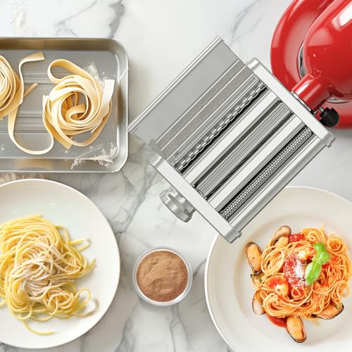 COFUN 3-in-1 Pasta Attachment for KitchenAid Stand Mixer - Metallic Silver