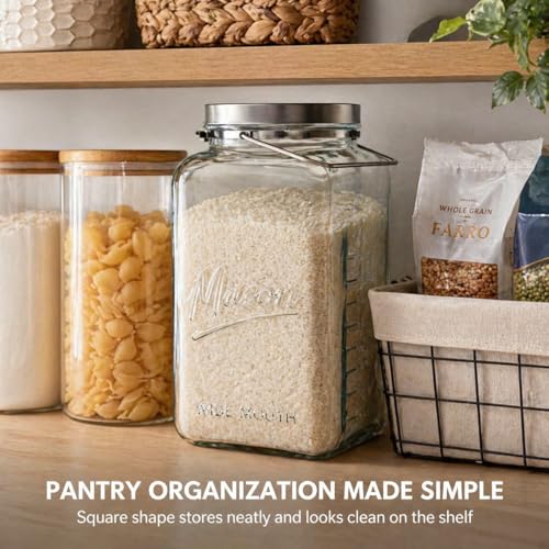2 Gallon Glass Mason Jar with Airtight Metal Lid & Handle - Bulk Food Storage