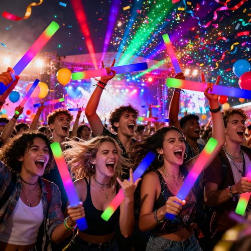 70pcs Foam Glow Sticks Bulk with 3 Flashing Modes - Light Up Party Wands for Weddings, Birthday, Raves, Camping, Outdoor Events - Blu7ive