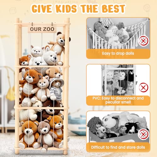 Natural Wood Stuffed Animal Storage Zoo Organizer for Kids, Toy Display