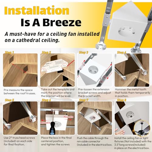 Dremica White Ceiling Fan and Light Fixture Mounting Box - Adjustable for Cathedral Ceilings 80°+