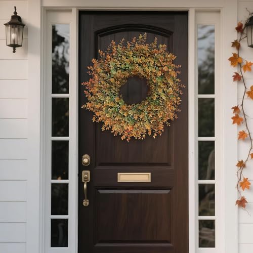 26-Inch Large Fake Eucalyptus Fall Wreath for Front Door Decor - Orange & Green - Variation of THIS listing