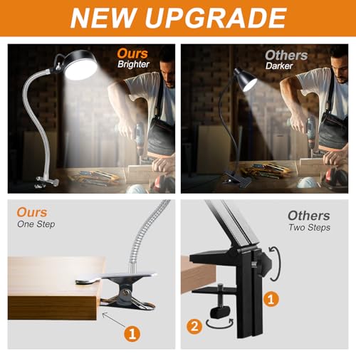Silver Clamp Light with Bright 2000 Lumens LED for Workshop & Small Area Tasks - Flexible & Strong Clip