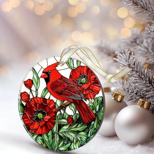 2026 Cardinal Stained Glass Christmas Ornament - Holiday Tree Decoration