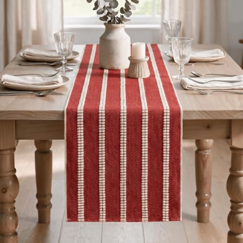 Artoid Mode Red Farmhouse Dashed Stripe Table Runner 12x72 Inch, Holiday & Rustic Kitchen Decor