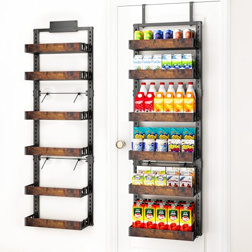 BUKFEN Black 6-Tier Over-the-Door Pantry Organizer with Adjustable Wooden Baskets
