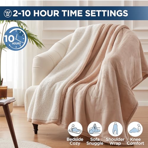 Westinghouse Heated Throw Blanket 50x60 Beige Electric Blanket ETL Certified