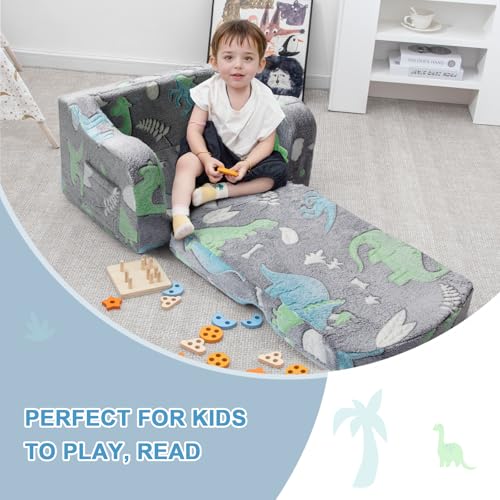 Kids Sofa Chair with Blanket - 2-in-1 Fold Out Couch for Children, Dark Gray