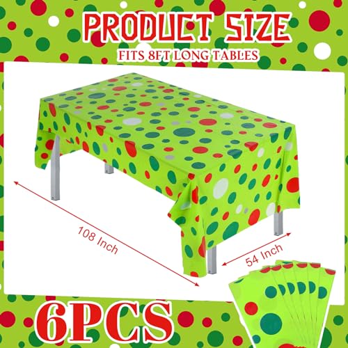 Peryiter 6 Pack Red Green Plastic Disposable Tablecloth 108 x 54'' - Green with Dots