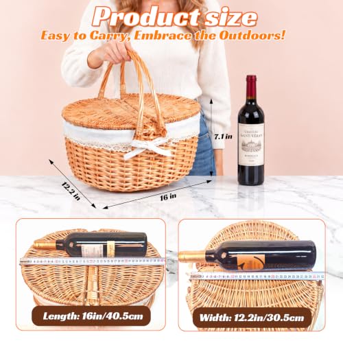 Hap Tim Wicker Picnic Basket for 2 - White Cloth, Classic Design, 16 Inch