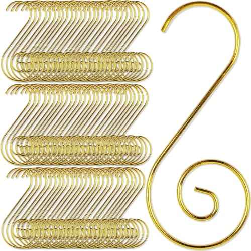 TIHOOD 200PCS 2inch Ornament Hooks, Christmas Ornament Hangers, Christmas Tree Hanger Baubles Ball Metal Hooks Xmas Decoration S Hooks (Gold)