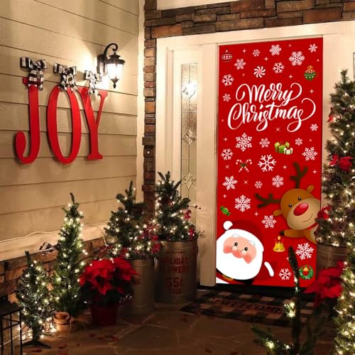 IMISHM Christmas Door Cover Santa Elk Festive Wall Banner 70x30 Inches